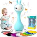 alilo Smarty Bunny Baby Rattle Musical Light Up Toys, Infants Newborns Baby Toys 0-3-6-12-18-24 Months,1 Year Old Boy Girl Easter Gifts, 4 Music Modes and Color Recognition Function with 9 Color Card (Blue)