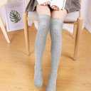 Loritta 4 Pairs Thigh High Socks for Women Knit Long Over the Knee Socks Knee High Socks Gifts (Large, A-black/Brown/Grey/Cream White)