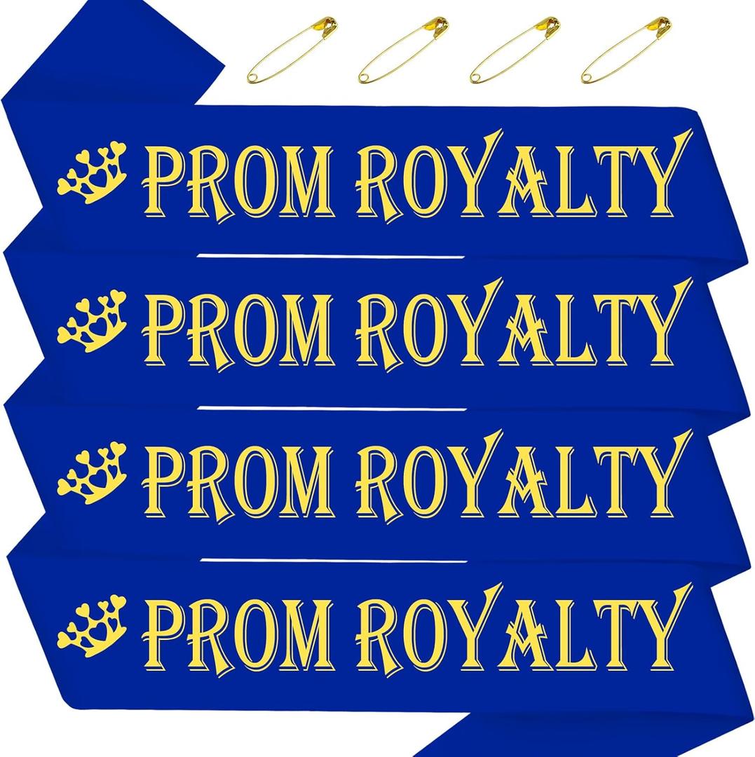 2 x 4 Pcs Prom Royalty Sashes with Gold Glitter, Royal Blue Prom Sash for School Cosplay Pageants Prom Party Dance Graduation Party Favors, Graduation Party Sash (Royal Blue + Gold)