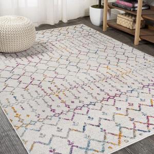 JONATHAN Y Boho Vintage Diamond Ivory/Multi Indoor Area Rug 5X8 ft, Moroccan Hype for Living Room, Bedroom, Kitchen, Office, Easy-Cleaning, High Traffic, Pet-Friendly, Non-Shedding (MOH101E-5) (5'3" x 7'7" (Rectangular))