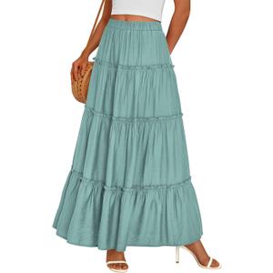 PRETTYGARDEN Boho Maxi Skirts for Women Trendy Summer 2026 Spring Long Flowy A Line Tiered Skirt Beach Vacation Clothes Dress (Medium, Blue Green)