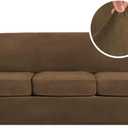 H.VERSAILTEX High Stretch Sofa Slipcover 4 Piece Cover Velvet Furniture Protector Form Fit Thick Velvet Extra Large Sofa Cover for 3 Cushion Couch Width Up to 97 Inch (Large Sofa, Bronze Brown)