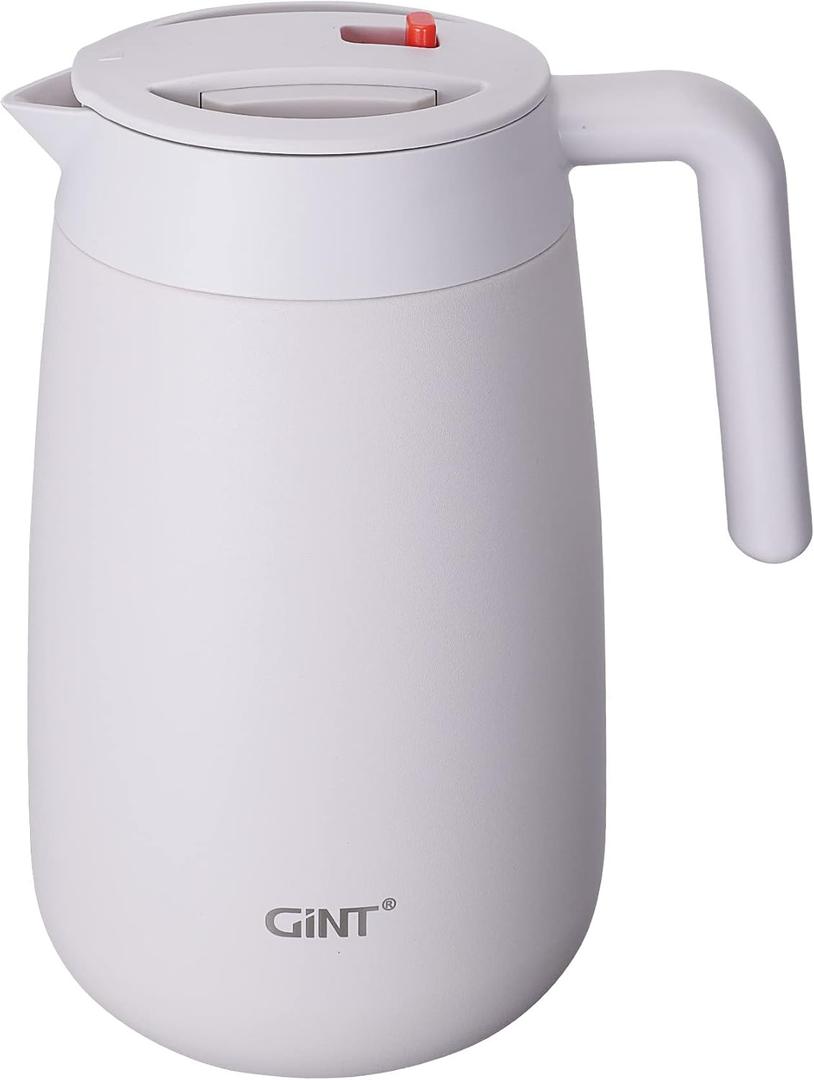 GiNT 54Oz/1.6L Thermal Coffee Carafe Wide Mouth - Double Wall Vacuum Insulated Stainless Steel Beverage Dispenser with Safety Lock | 12H Hot & 24H Cold Retention (White)