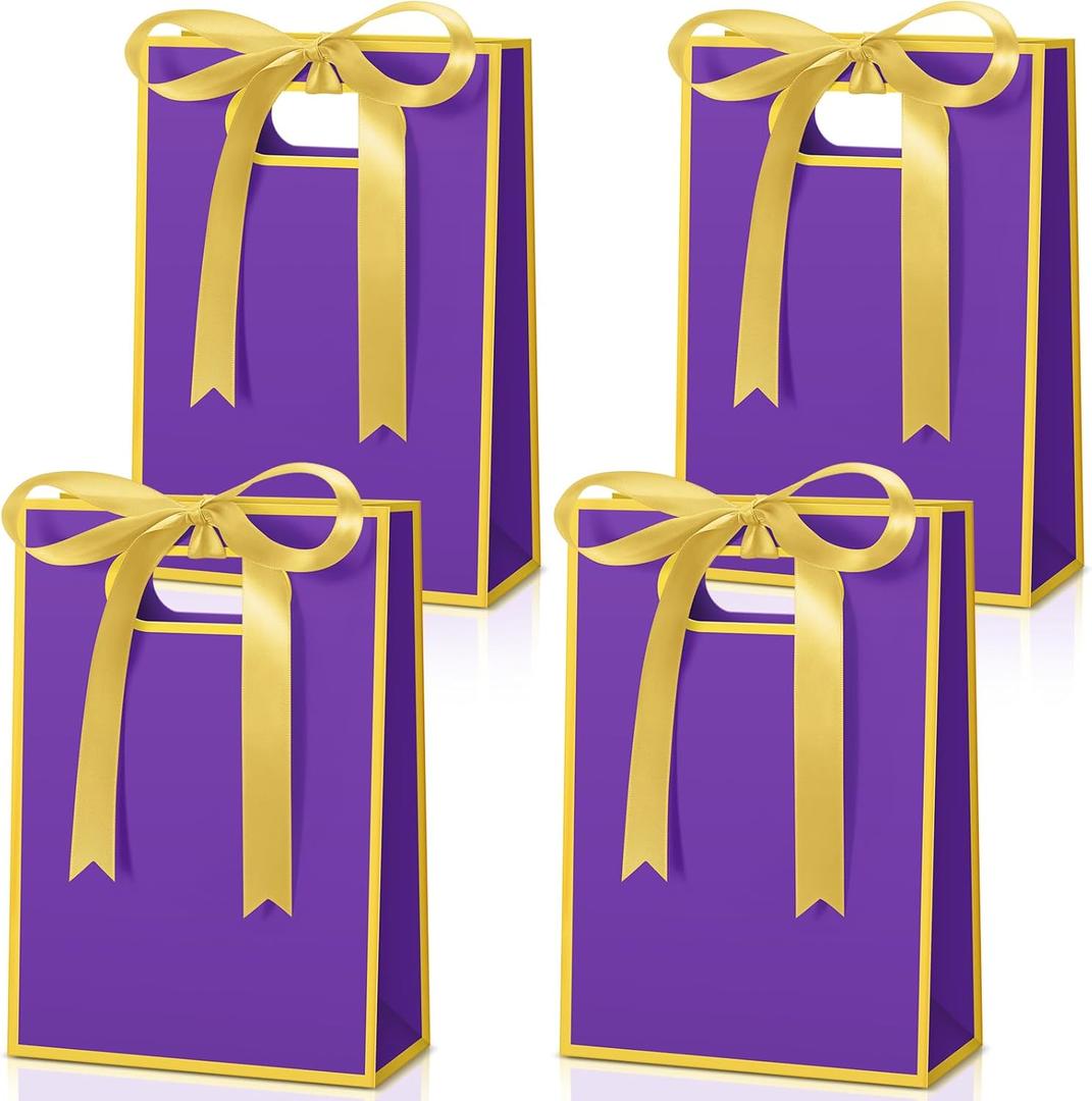 Kolldenn 30 Pcs Thank You Gift Bags with Handles 10.2 x 7.1 x 3.2 Inch Elegant Party Favor Bags with Ribbon Bow for Wedding Bridal Birthday Bridesmaid Holiday Party Supplies(Purple)