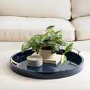 Kate And Laurel Lipton Modern Round Ottoman Tray; 22 Inch Diameter; Navy and Gold; Decorative Circle Coffee Table Tray for Living Room Decor or Large Serving Tray