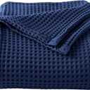 100% Cotton Waffle Weave Bed Blanket | Soft, Breathable, and Lightweight Blanket for All-Season | Perfect for Layering | Brielle Collection (King, Navy)