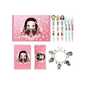 Anime Devil Merchandise Gift Set, Adorable Anime Stationery Set, Contains Spiral Notebook, Stationery Pouch, Gel Pens, Multicoloured Pens, Bracelet, Gift Box