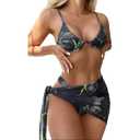 ZAFUL Two Piece Swimsuit for Women Ribbed Bikini Sets 3 Piece Bathing Suit Sarong Wraps Coverup Beach Swimwear BLU M