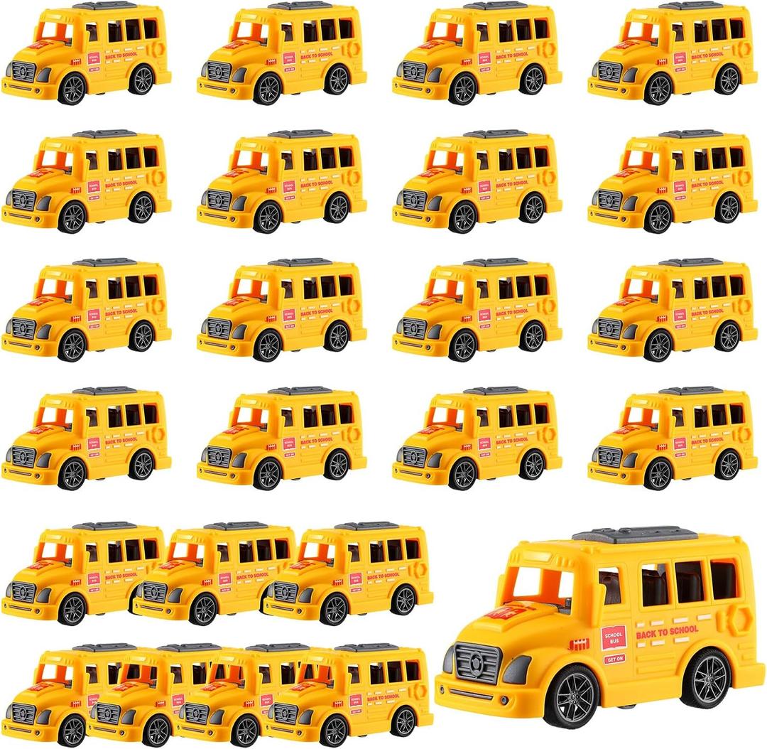 Blueweenly 24 Pcs 3.9 Inch Pull Back Mini School Bus Toys Bulk Plastic Yellow Small Bus Playset for Kids Back to School Classroom Rewards Birthday Party Favors Piata Fillers Carnival Prizes (Classic)