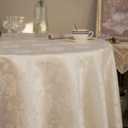 GLORY SEASON Round Tablecloth Waterproof Spillproof Lace Trim Table Cloth for Wedding Kitchen Dinning Tabletop Decoration,Table Cover for Outdoor and Indoor, 90 Inch Round, Ivory White