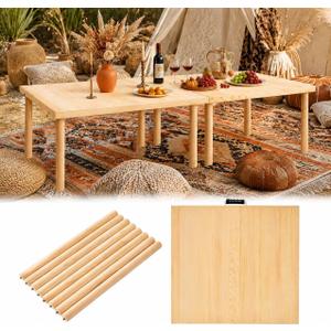 60"x30" Boho Wooden Picnic Table, Portable Wood Picnic Desk,Solid Wood Picnic Table, Boho Low Picnic Floor Desk for Beach, Camping, Backyard, Floor Seating, 60" x 30" x 18.5"