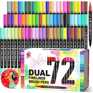 TBC The Best Crafts Dual Markers Brush Pens, 72 colors Art Marker Art Markers Gifts for Teens,Double Tip Colored Pen for Adult Coloring Books Coloring Writing