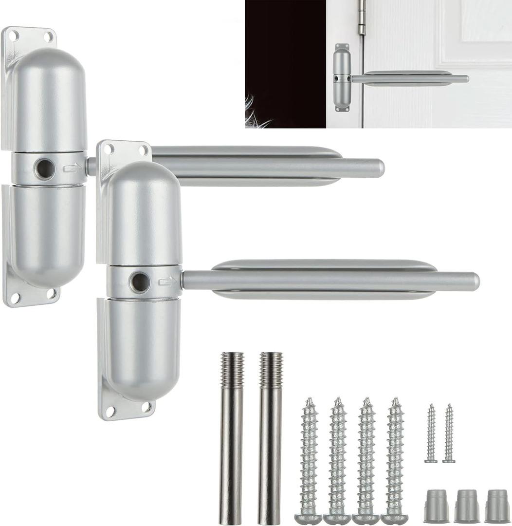 2PCS Automatic Door Closer Safety Spring Door Closers, Adjustable Closing Door Hinge for Convert Hinged Doors to Self-Closing, Grey Door Closer Auto for Residential, Commercial - 4-1/2 Inch (Gray)