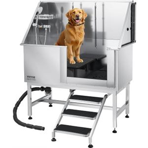 VEVOR Stainless Steel Dog Washing Station, 50 inch Pet Grooming Tub w/Stairs, PE Water Filter Board, Faucet & Showerhead & Soap Holder Dog Bathtub for Large & Medium & Small Pets (Right Door)