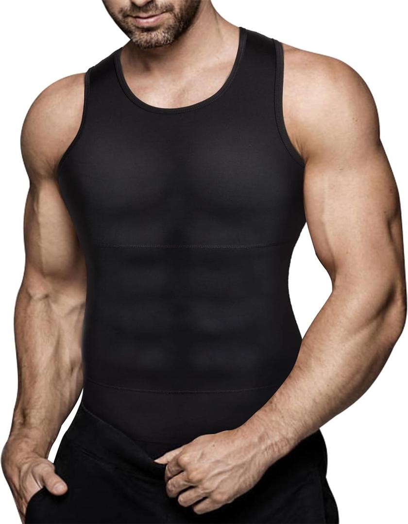 Mens Compression Shirt Slimming Body Shaper Vest Workout Tank Tops Abs Abdomen Undershirts (XX-Large, Black)