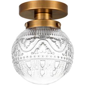 Small Semi Flush Mount Ceiling Light, Modern Globe Clear Glass Ceiling Light Fixture, Vintage Brass Gold Hallway Light Fixtures for Kitchen, Entryway, Bathroom, Closet