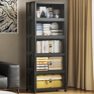SAILUN 81Gal/325Qt Stackable Storage Bins Folding Collapsible Storage Bins with Lid, Closet Organizers and Storage Box with Door Black 22" W x 13" D x 62" H