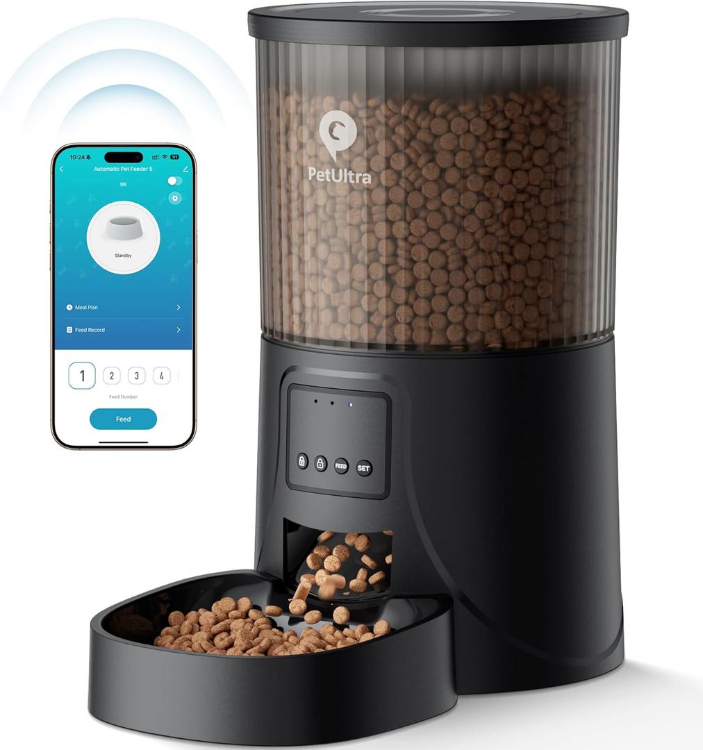 PETULTRA Automatic Cat Feeder WiFi- 5Ghz Cat Food Dispenser with APP Remote Control- Auto Pet Feeder for Small Dog Indoor- Easy to Set Up and Clean- Dual Power with Desiccant Bag Keep Fresh