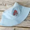 2 x Mushroom Embroidered Bucket Hat for Men Women Girl, Light Blue Summer Travel Fisherman Beach Sun Hat Embroidery Outdoor Cap (Blue)