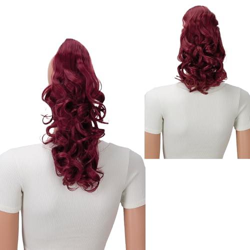 CAISHA 2 IN 1 Ponytail 12" Or 14" Hairpiece Clip On Extension Voluminous Wavy Red H18-2