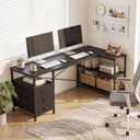 Alpen Computer Desk with Drawers, L Shaped Desk for Bedroom with Power Outlets, Gaming Table with 3 Drawers and Shelves, Corner Desk for Gaming, Study Writing PC Table, Black, 47 Inches Without Led Lights