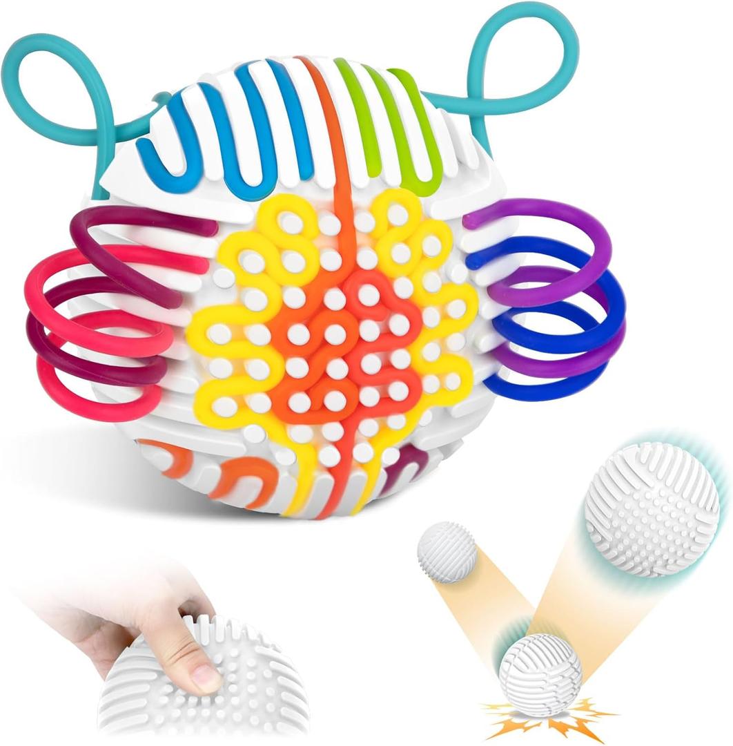 ddLUCK Sensory Activity Ball, Silicone Fidget Toys for Autism, ADHD, Stress & Anxiety Relief, 10 Colors Silent Calming Travel Play Fidgets Toy Balls for Kids 3+ & Adults with 20 Strings (White)