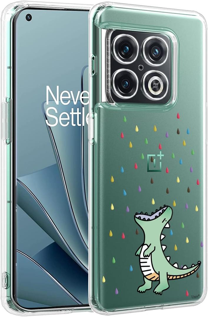 Unov Case Designed for OnePlus 10 Pro 5G, Crystal Clear Phone Case with [Anti-Slip Embossed Pattern], Shockproof Slim Protective [Anti-Yellowing TPU] Back Cover, Rainbow Dinosaur