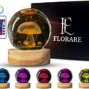 3D Crystal Ball Mushroom Lamp 80MM Cool Night Light Lamp with 16 Colors LED Changing Remote Control and Wood Base Ideal Gift for Kids Friend Lover and Birthday Cute Style Table Gift