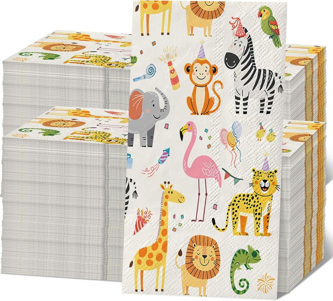 200 Pcs Forest Animals Napkins Safari Animal Napkin Woodland Birthday Guest Hand Towels Paper Decorative Jungle Luncheon Paper Towels for Guest Paper Napkin for Baby Shower Party Decorations