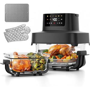 Glass Air Fryer Non Toxic, 6.3QT & 4.4QT Air Fryer with Dual Glass Baskets with Lids, 8-in-1 Portable Air Fryers Cristal, PFOA & PFAS-Free, Dishwasher Safe, Ideal Kitchen Gift