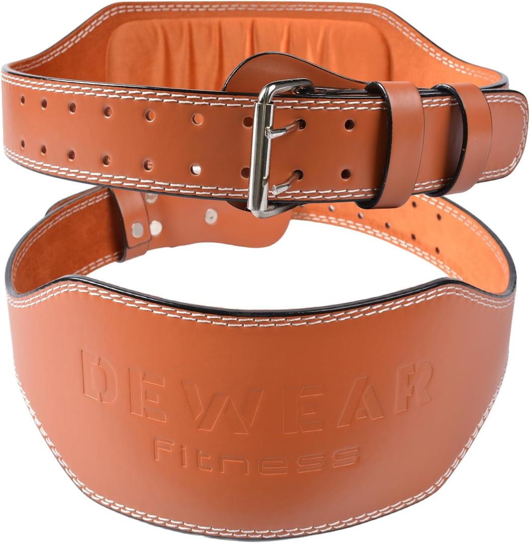 Leather Weight Lifting Belt, 4& 6Padded Lumbar Back Support, 10 Adjustable Holes, Gym Weight Belt Ideal for Deadlift, Powerlifting, Bodybuilding and Squat