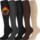 5 Pairs Warm Knee High Socks for Women-Thermal Cotton Socks for Hiking,Work,Winter,Gifts (One Size, 5pack Black/Grey/Brown/Beige/Black)