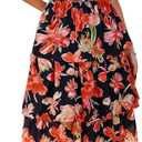 BTFBM Women's Square Neck Smocked Dress Summer Puff Short Sleeve Floral Casual Ruffle Tiered Maxi Wedding Guest Dresses (Medium, Floral Black Orange)
