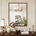 JISOSO Rectangle Walnut Bathroom Mirror 28x36 Inch, Anti-Rust 4MM Tempered Glass, Modern Vanity Mirror for Bathroom, Horizontal or Vertical Wall Mount