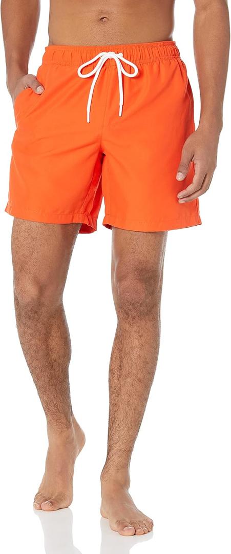 Amazon Essentials Men's 7" Quick-Dry Swim Trunk, Orange, X-Small