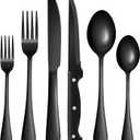 24-Piece Black Silverware Set with Steak Knives Black Stainless Steel Flatware Set for 4 Food Grade Tableware Cutlery Set Rust-proof, Mirror Polished, Dishwasher Safe