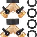 Garden Hose Splitter 2 Way Heavy Duty, Y Connector Brass Garden Hose Adapter, 2 Pack Hose Bib Splitter with 4 Extra Rubber Washers