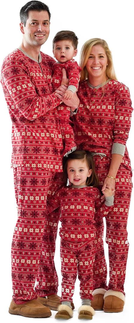 JAMIE Matching Family Jammies Christmas Pajamas Organic Cotton PJs Womens, Mens, Kids, Toddlers, Baby, Pets (4T, Nordic Fair Isle Red)