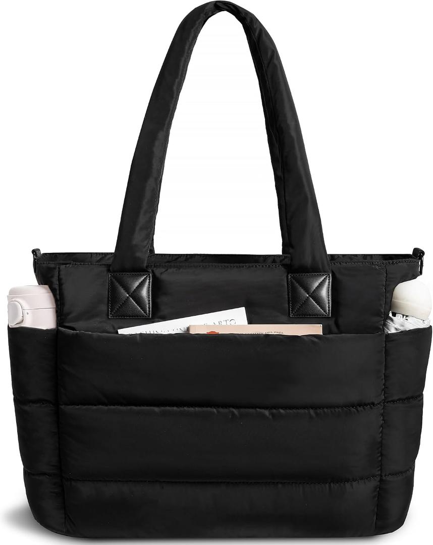 Puffer Tote Bag for Women Quilted Nurse Bag Lightweight Work Bag for Teacher Travel Handbag with Multiple Pockets