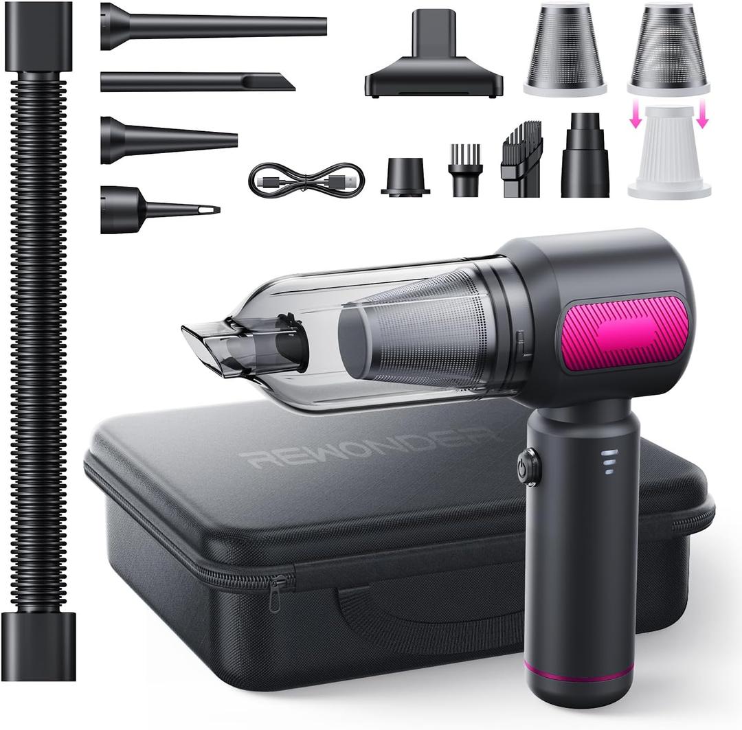 REWONDER Handheld Car Vacuum Cleaner, 22000Pa & 110000RPM Powerful Suction Car Vacuum, Cordless Portable Vacuum with 7800mAh Battery, Multi-Nozzles & Storage Bag for Car, Home, Pet Hair Cleaning (Purple)