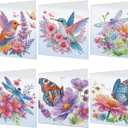 JZHYOAN 6Pcs DIY Animal Diamond Painting Cards Birthday Greeting Cards for Holidays Celebrations Diamond Art Card with Envelopes Crystal Arts Craft Gem Art Painting Mosaic Kit Butterfly Dragonfly Bird
