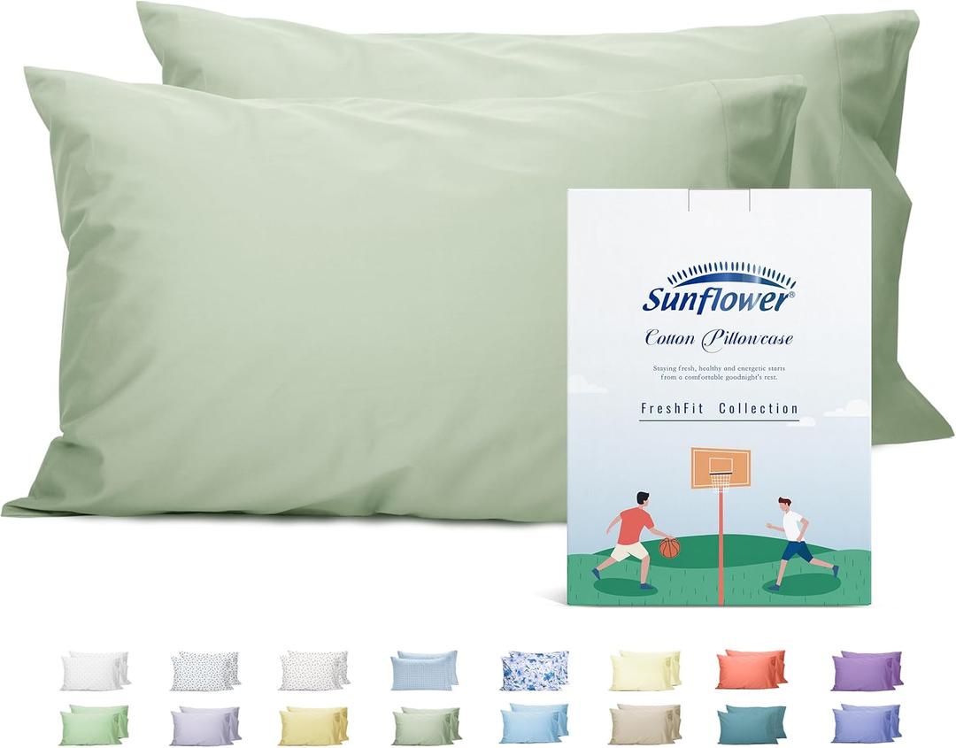 Sunflower Queen Pillowcases Set of 2, 100% Cotton Queen Size Pillow Cases 2, 2030 inches Swamp, Soft and Breathable