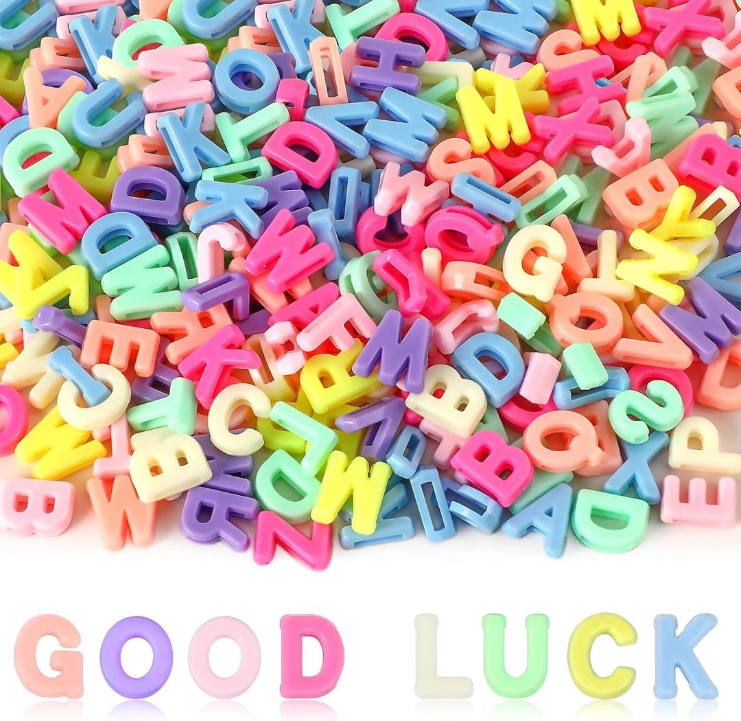 Augshy 400Pcs Large Letter Beads, Macaroon Hollow Letter Beads Plastic A-Z Mixed Alphabet Shape Bead for Jewelry Making Bracelets Necklaces Key Chains Shoelaces Crafts Party Decor(9 x 12 mm)