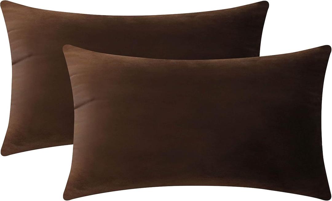 Home Brilliant Brown Lumbar Pillow Cover Velvet Oblong Throw Pillows for Sofa Couch Bench, Set of 2, 12 x 20 Inches(30x50cm), Brown