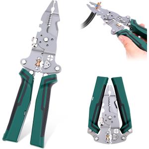 Multi-Function Foldable Wire Stripper with Voltage Tester, Professional Foldable Multi-Tool Pliers for Electricians, 14-in-1 for Stripping, Peeling, Cutting, Shearing All In One Tool