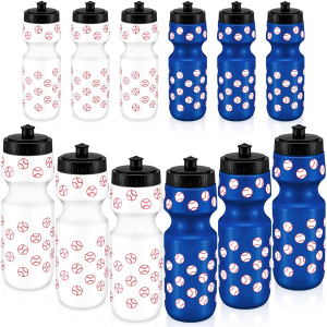 Skybooly Pack of 24 Water Bottle Bulk Reusable Sports Squeeze Water Bottles Ball Cup Accessories for Sports Party Favors Team Gifts Players for Gym Most Bike Cage (Baseball)