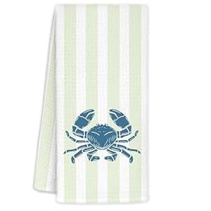 YTRGI Green Striped Beach Crabs Hand Towels, Crab Lover Gifts for Women, Coastal Crab Bathroom Decor Dish Tea Kitchen Towels, 16x24 Inch