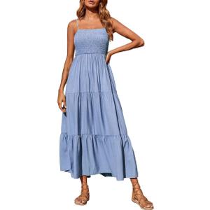 Women's Summer Strapless Tube Top Maxi Dresses Boho Beach Long Dress, Size:S