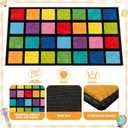 7.6x12 ft Large Rainbow Color Squares Classroom Rug Happy Squares Educational Area Mat Rainbow Themed Colorful Play Carpet Back to School Learning Mat for Elementary Preschool Nursery(Rainbow Color)