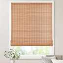 LazBlinds No Tools No Drill Bamboo Roller Shades, Cordless Bamboo Blinds, Light Filtering Roll Up Blinds for Windows, French Door, Porch or Patio, 33'' W x 64'' H, Ceylon Light Russet